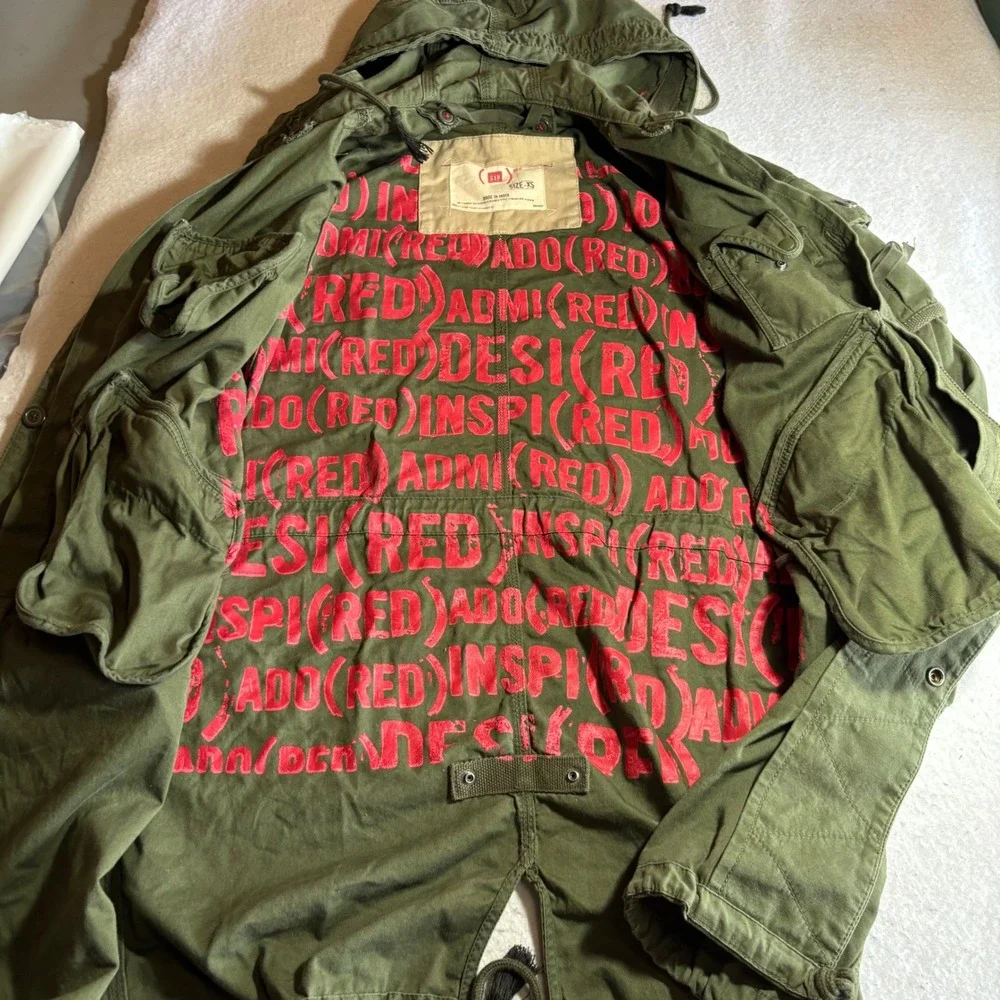 GAP Project RED‎ Mens XS Olive Green Military M-51 Fishtail Parka Hooded Jacket